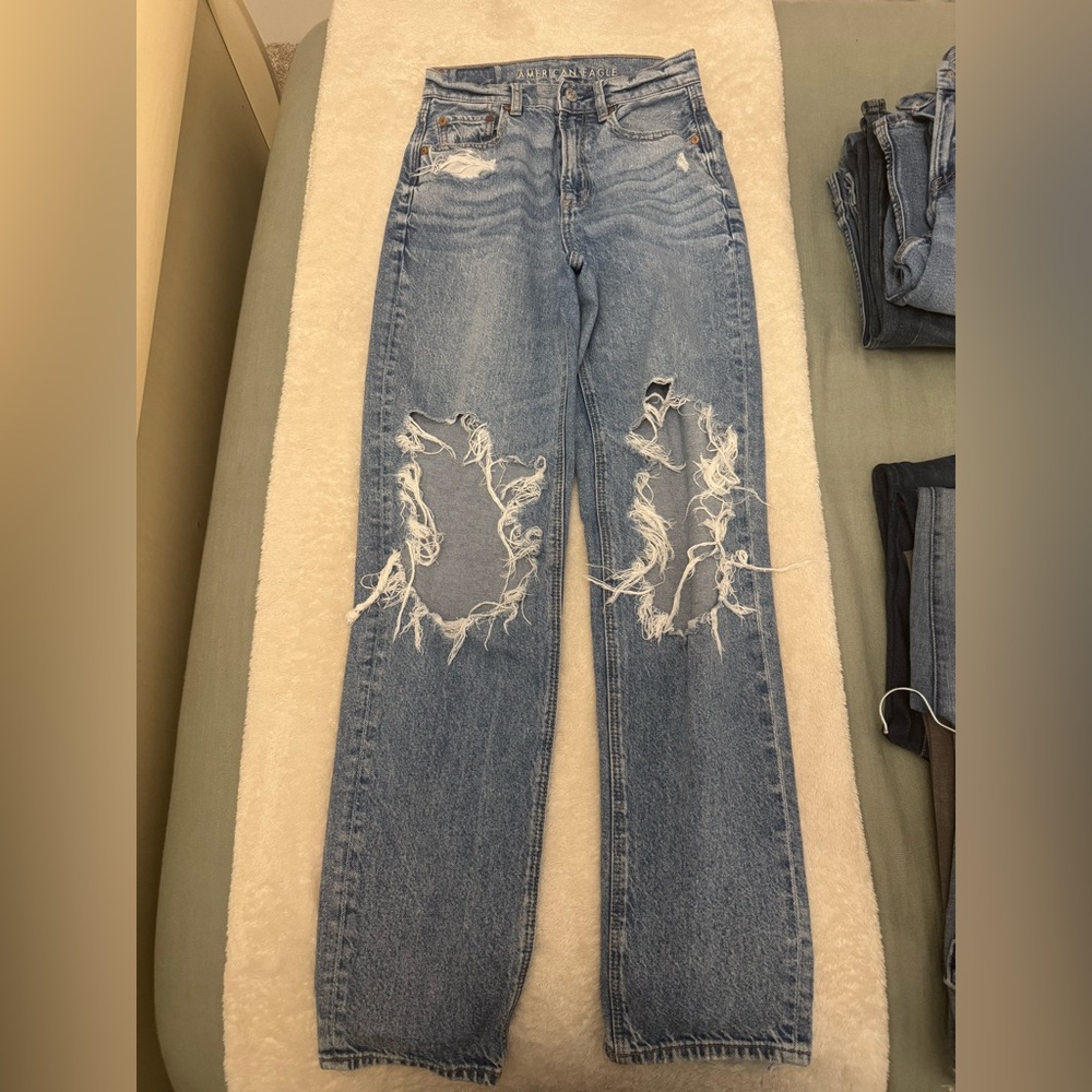 American Eagle Outfitters Light Blue High Rise Baggy Straight